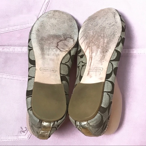 Coach Shoes Coach Noel Turnlock Flats Large Logo Signature Gold